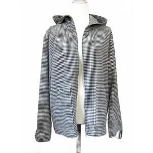 Vintage Women's Navy Blue Checkered Hooded Jacket Size L